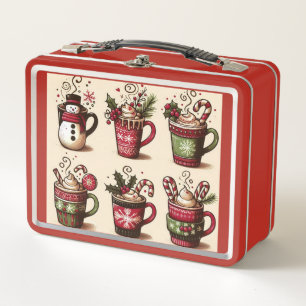  collection of festive coffee cups metal lunch box