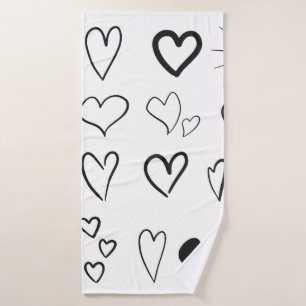 Collection of hand drawn hearts isolated on white bath towel