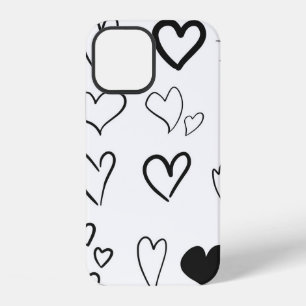 Collection of hand drawn hearts isolated on white iPhone 12 case