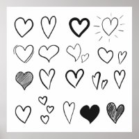 Collection of hand drawn hearts isolated on white