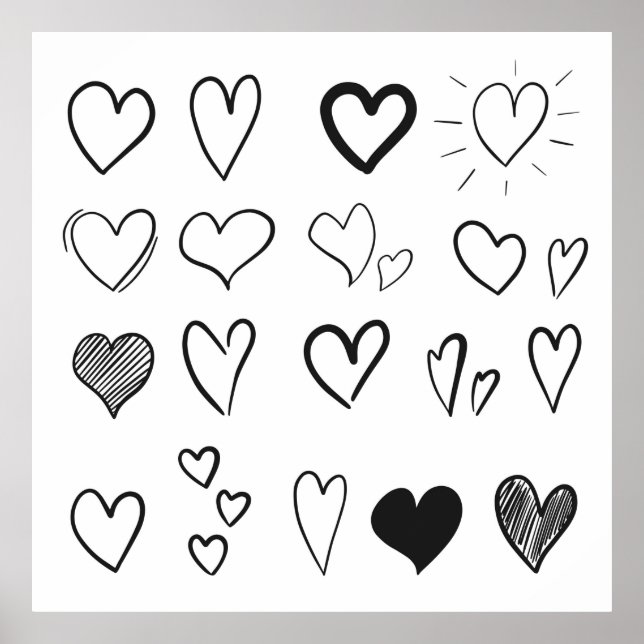 Collection of hand drawn hearts isolated on white  poster (Front)