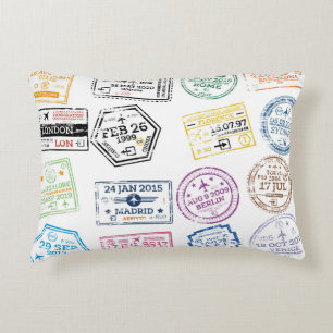 Collection of Passport Stamps Isolated on White. V Accent Pillow