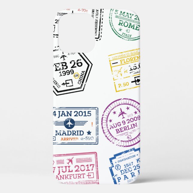 Collection of Passport Stamps Isolated on White. V Case-Mate iPhone Case (Back)