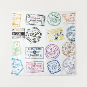 Collection of Passport Stamps Isolated on White. V Tapestry