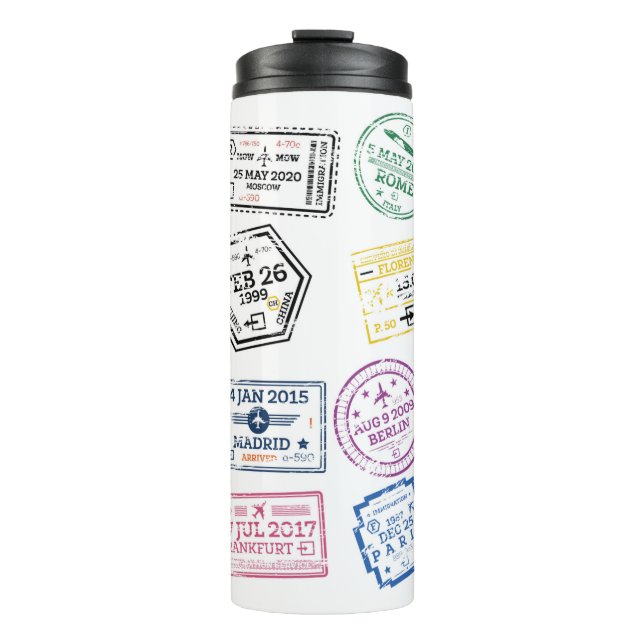 Collection of Passport Stamps Isolated on White. V Thermal Tumbler (Front)