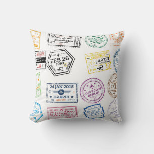 Collection of Passport Stamps Isolated on White. V Throw Pillow