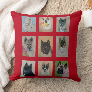 collection of pictures of akita dogs throw pillow