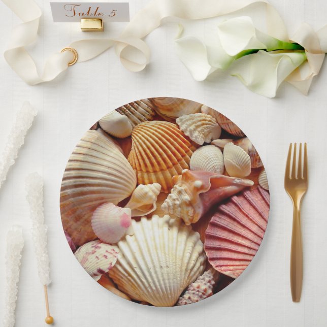 Collection of Seashells Scallops Clams and Conch Paper Plate (Wedding)