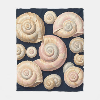 Collection of Spiral Seashells Beige Pink Nautical Fleece Blanket