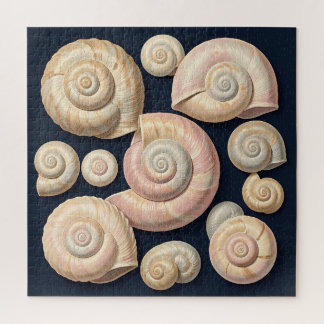 Collection of Spiral Seashells Beige Pink Nautical Jigsaw Puzzle