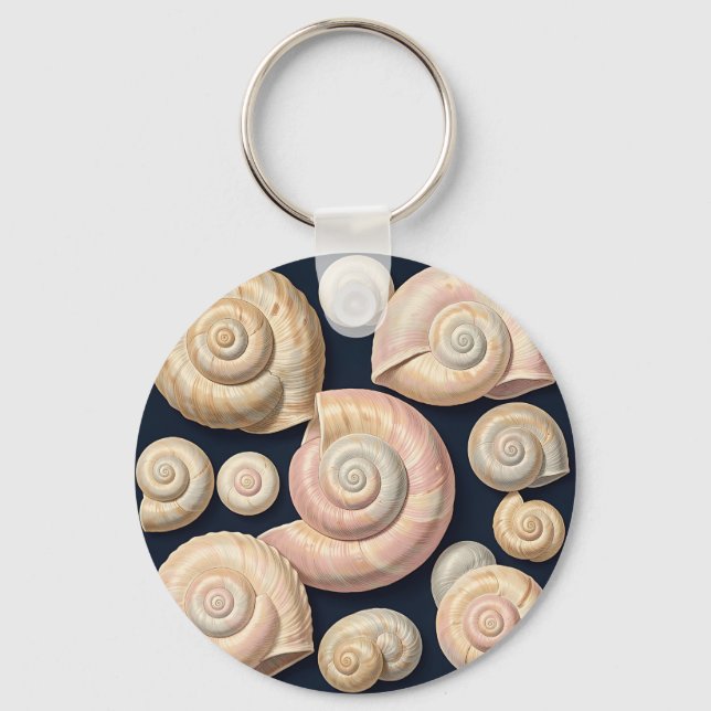 Collection of Spiral Seashells Beige Pink Nautical Keychain (Front)