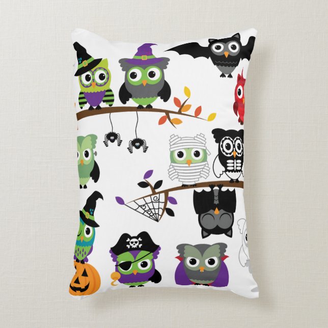 Collection Of Spooky Halloween Owls Decorative Pillow (Front(Vertical))