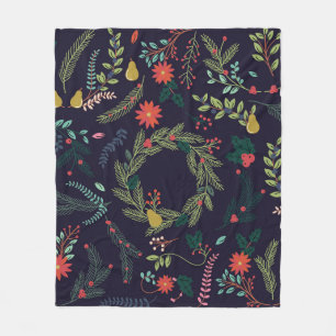 Collection of Vintage Style Hand Drawn Christmas H Fleece Blanket