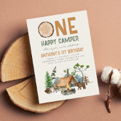 One Happy Camper Watercolor Woodland 1st Birthday Baby T-Shirt