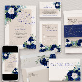 Royal Rose Navy Blue Ivory Floral Display Shower Gift Tags