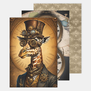 Collection Steampunk Animal - Giraffe Decoupage  Wrapping Paper Sheet
