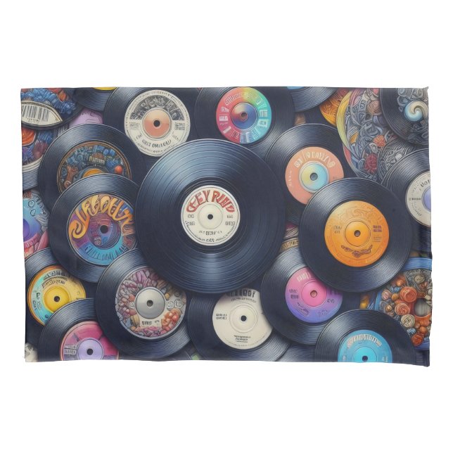 Collection Vinyl Record Pattern 80s Retro Spectrum Pillowcase (Front)