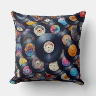 Collection Vinyl Record Pattern 80s Retro Spectrum Throw Pillow