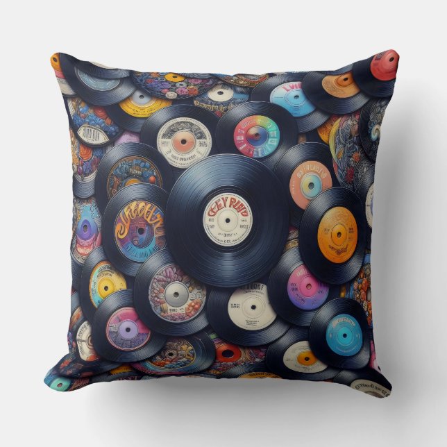 Collection Vinyl Record Pattern 80s Retro Spectrum Throw Pillow (Front)