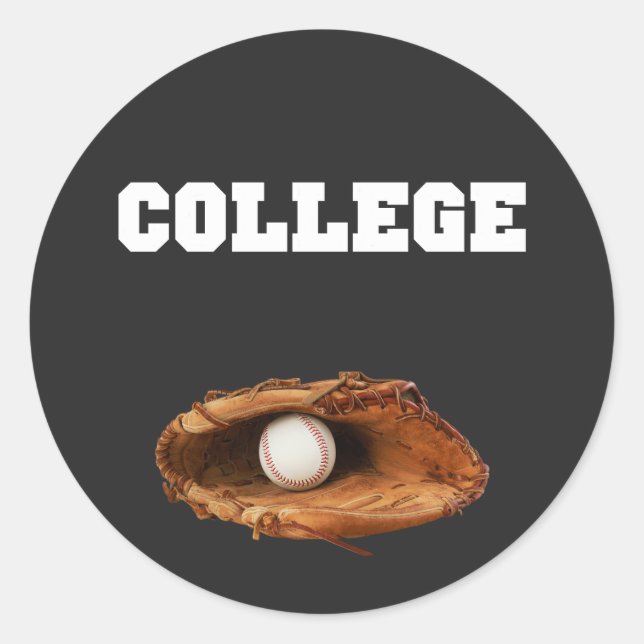 College Baseball a baseball glove and ball Classic Round Sticker (Front)