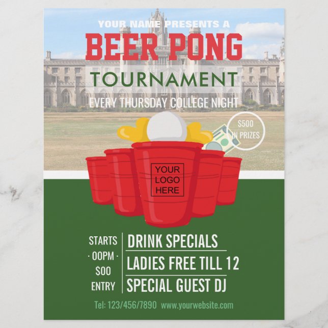 College Beer Pong Tournament add logo and photo Flyer (Front)