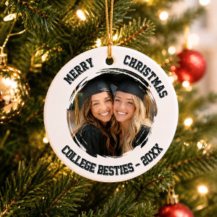 College Besties photo black white Ceramic Ornament