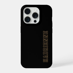 College Black Gold White Monogram Outline Name iPhone 15 Pro Case