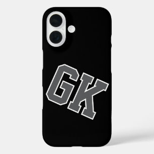College Black Gray White Varsity Monogram Initials iPhone 16 Case