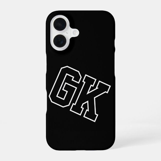 College Black White Varsity Monogram Initials iPhone 16 Case (Back)