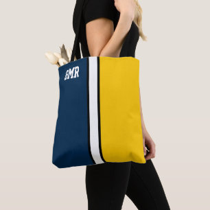 College Colors Dark Blue & Maize Yellow Monogram  Tote Bag
