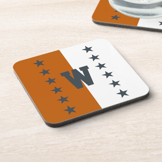 College Colours Burnt Orange, Dark Grey &amp; White Coaster (Left Side)