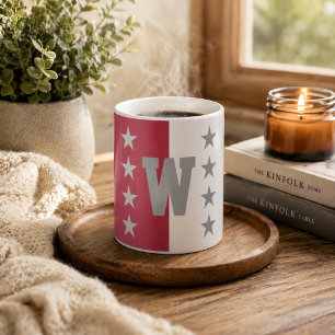 College Colours Crimson Red & White Monogram Coffee Mug