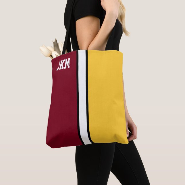 College Colours Maroon & Gold Monogram  Tote Bag (Close Up)