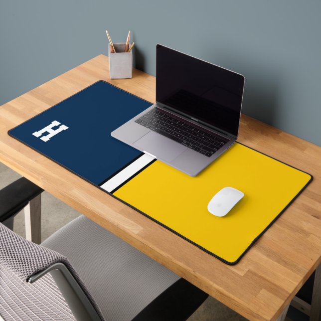 College Colours Navy Blue & Maize Yellow Monogram Desk Mat (Office 2)