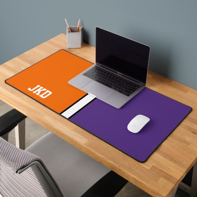 College Colours Orange & Purple Monogram  Desk Mat (Office 2)