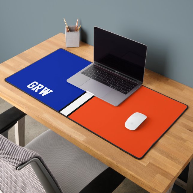 College Colours Royal Blue & Orange Monogram  Desk Mat (Office 2)