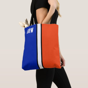 College Colours Royal Blue & Orange Monogram  Tote Bag