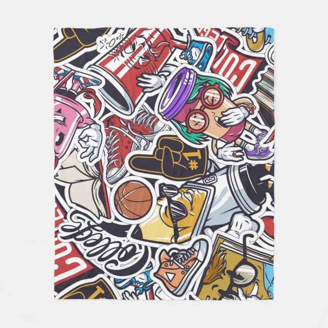 College Fun, Colourful Vintage Pattern Fleece Blanket (Front)