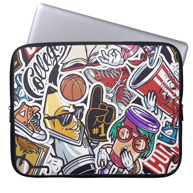 College Fun, Colourful Vintage Pattern Laptop Sleeve (Front)