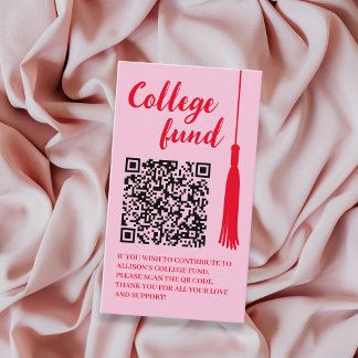 College Fund Pink & Red Tassel Qr Code Graduation Enclosure Card