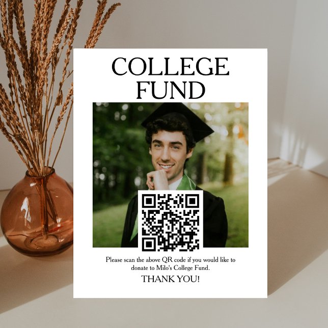 College Fund QR Code Sign with Photo Classic Serif (Creator Uploaded)