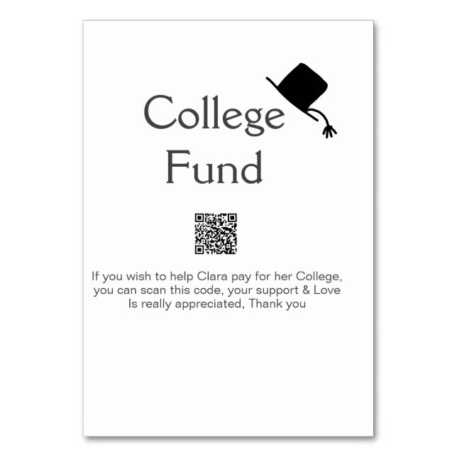 College fund scan QR add details graduate donation Table Number (Front)
