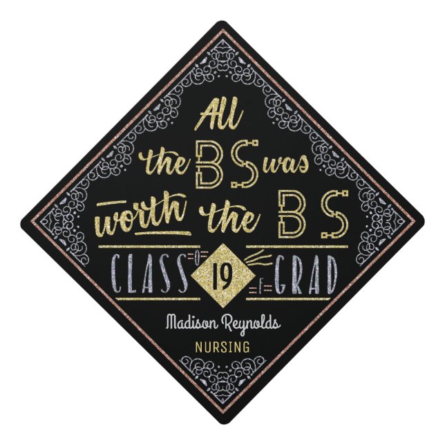 College Graduation Bachelors Degree Funny BS Name Graduation Cap Topper (Front)