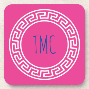 College Greek Sorority Personalized Initials Pink  Coaster