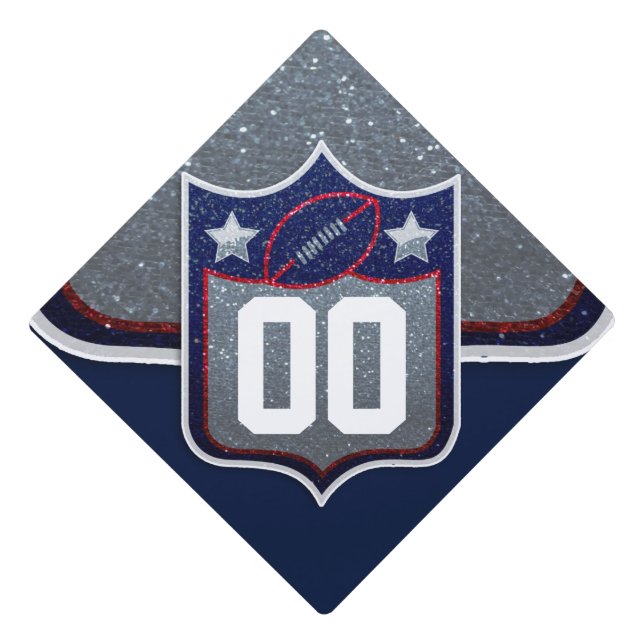 College High School Football Team Jersey Glitter Graduation Cap Topper (Front)