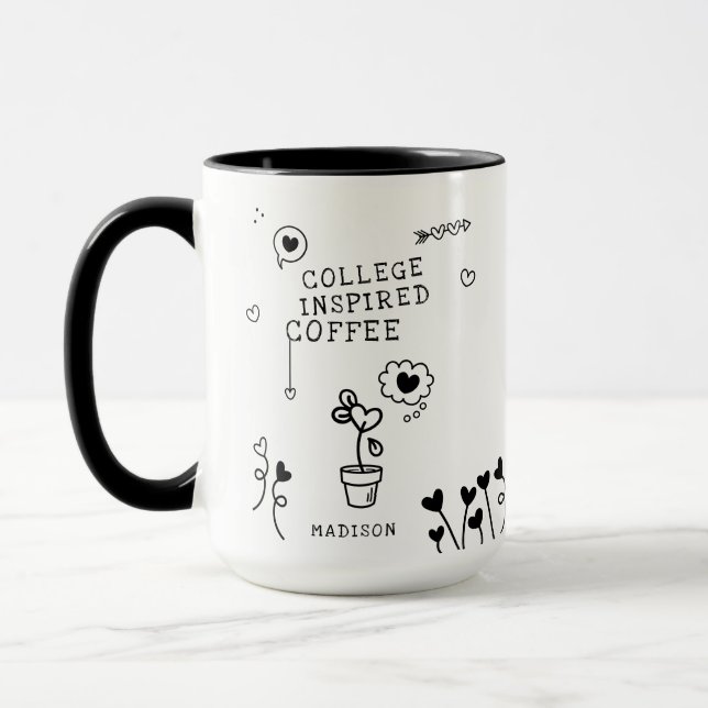 College Inspired Coffee Funny Girly Custom Name Mug (Left)