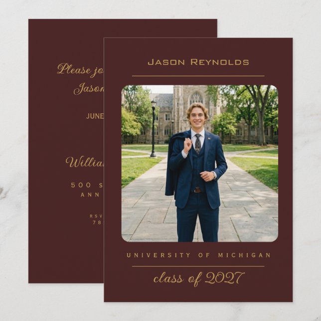College Luxe Burgundy Invitation (Front/Back)