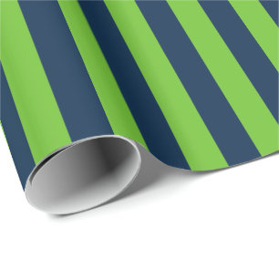 College Navy Blue and Action Green Vertical Stripe Wrapping Paper