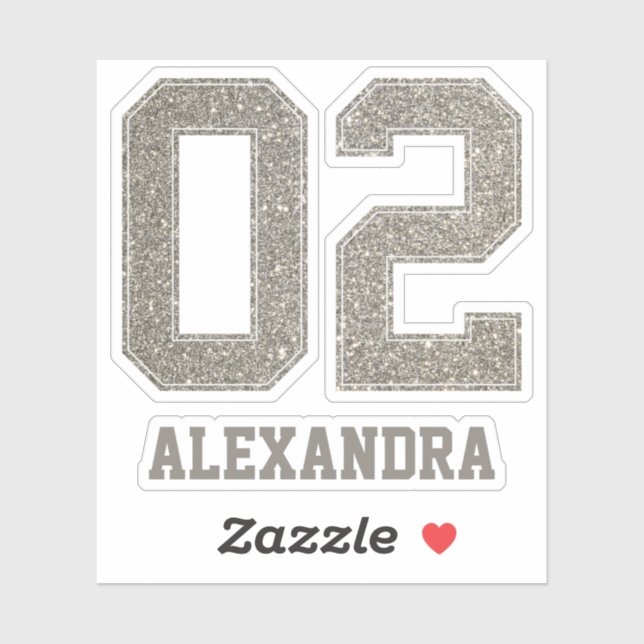 College Number 02 Faux Gold Glitter Custom Name (Sheet)