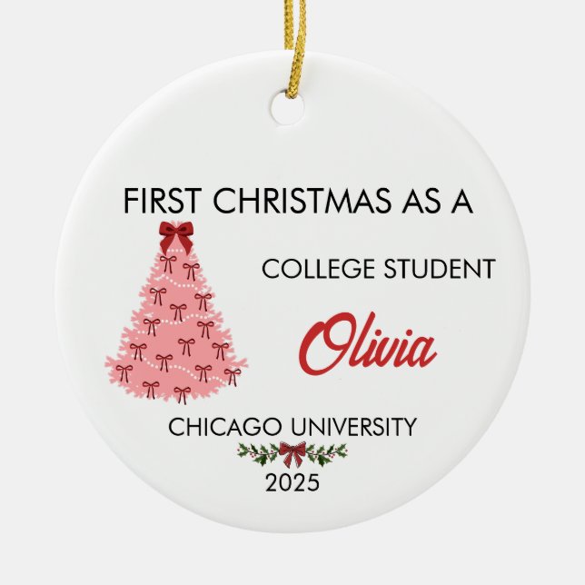College Ornament, Custom Name & University  Ceramic Ornament (Front)